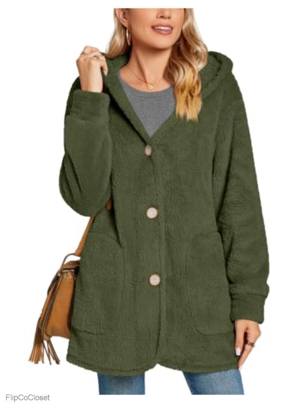 Women's Fleece Jacket Fuzzy Hooded Coat Casual Cardigan with Pockets